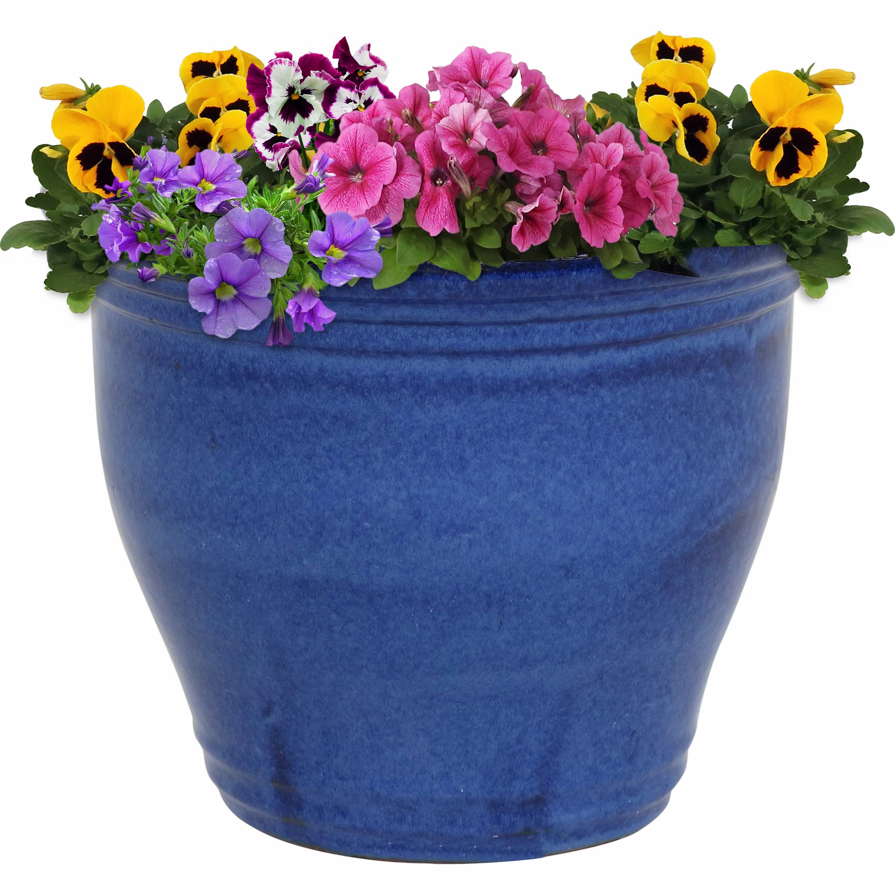 Sunnydaze Studio Round Glazed Ceramic Planter with Drainage decorative outdoor planter box designs
