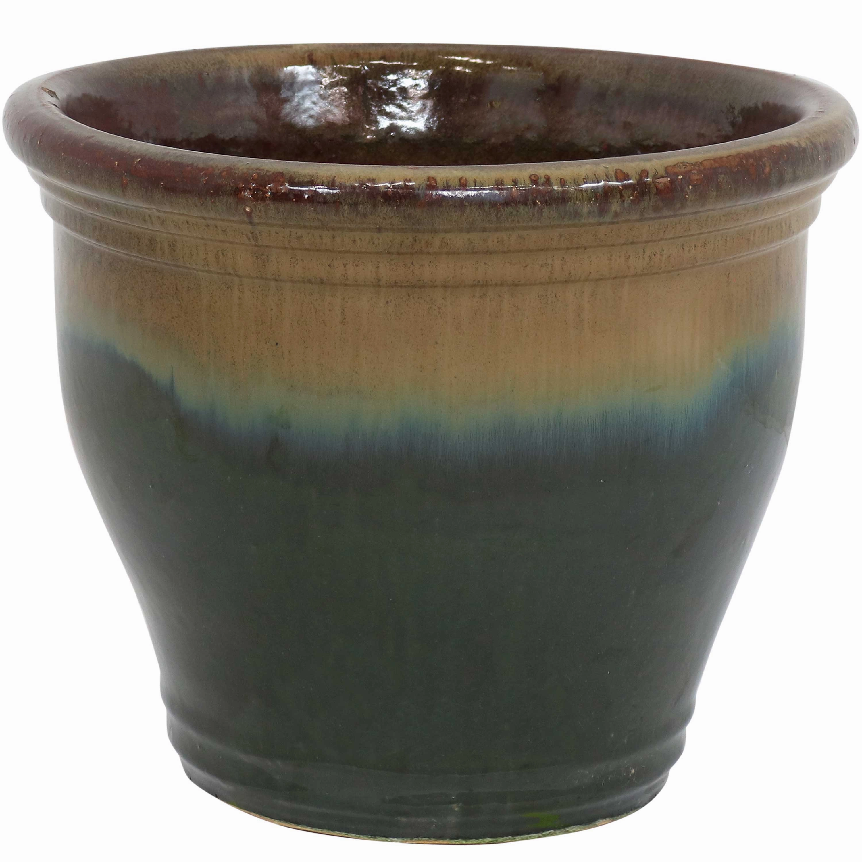 Sunnydaze Studio Round Glazed Ceramic Planter with Drainage