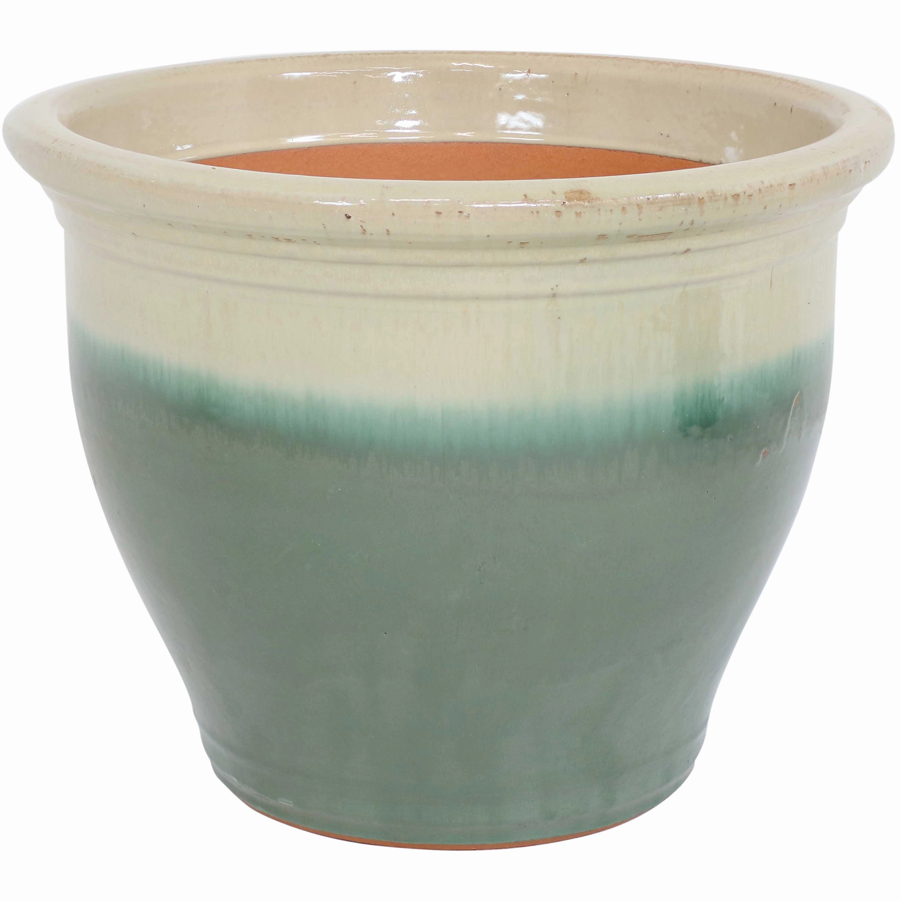 Sunnydaze Studio Round Glazed Ceramic Planter with Drainage