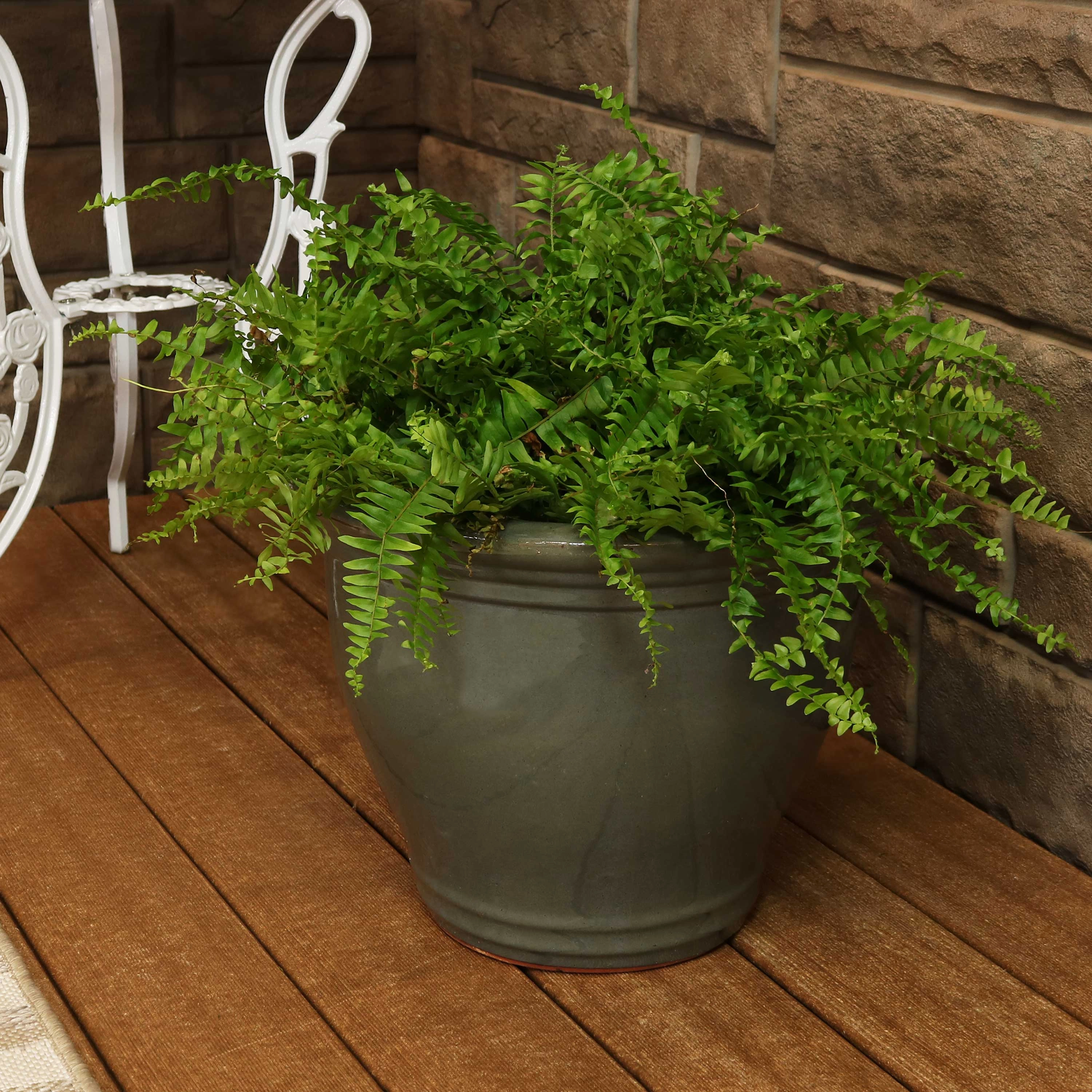Sunnydaze Studio Round Glazed Ceramic Planter with Drainage