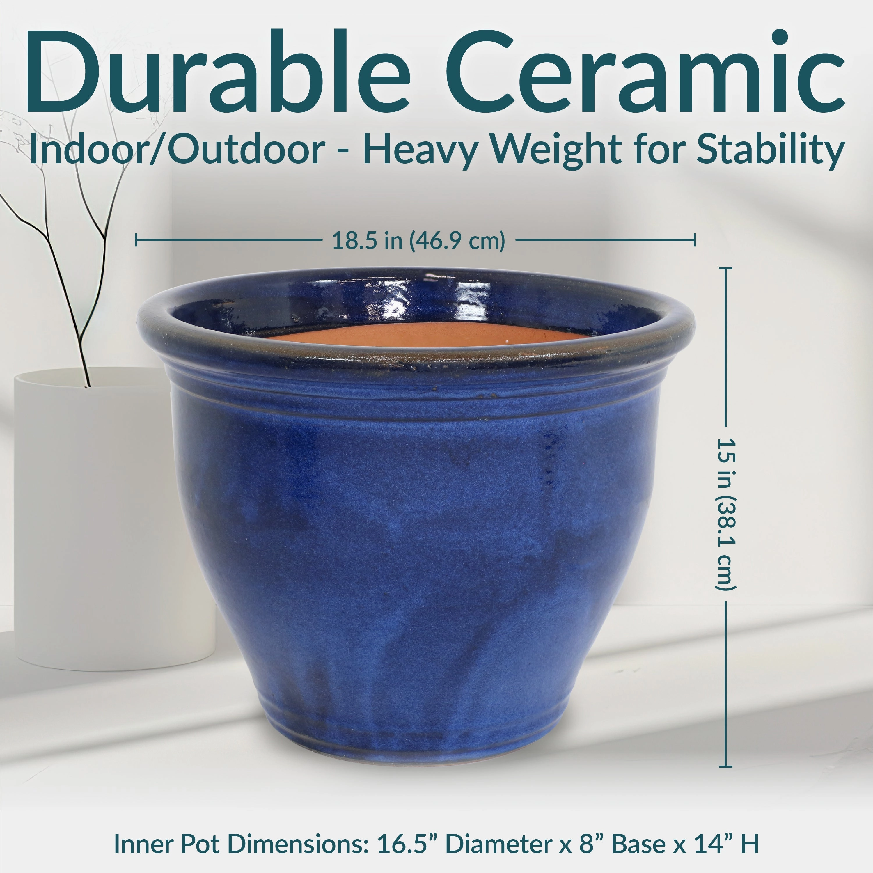 Sunnydaze Studio Round Glazed Ceramic Planter with Drainage