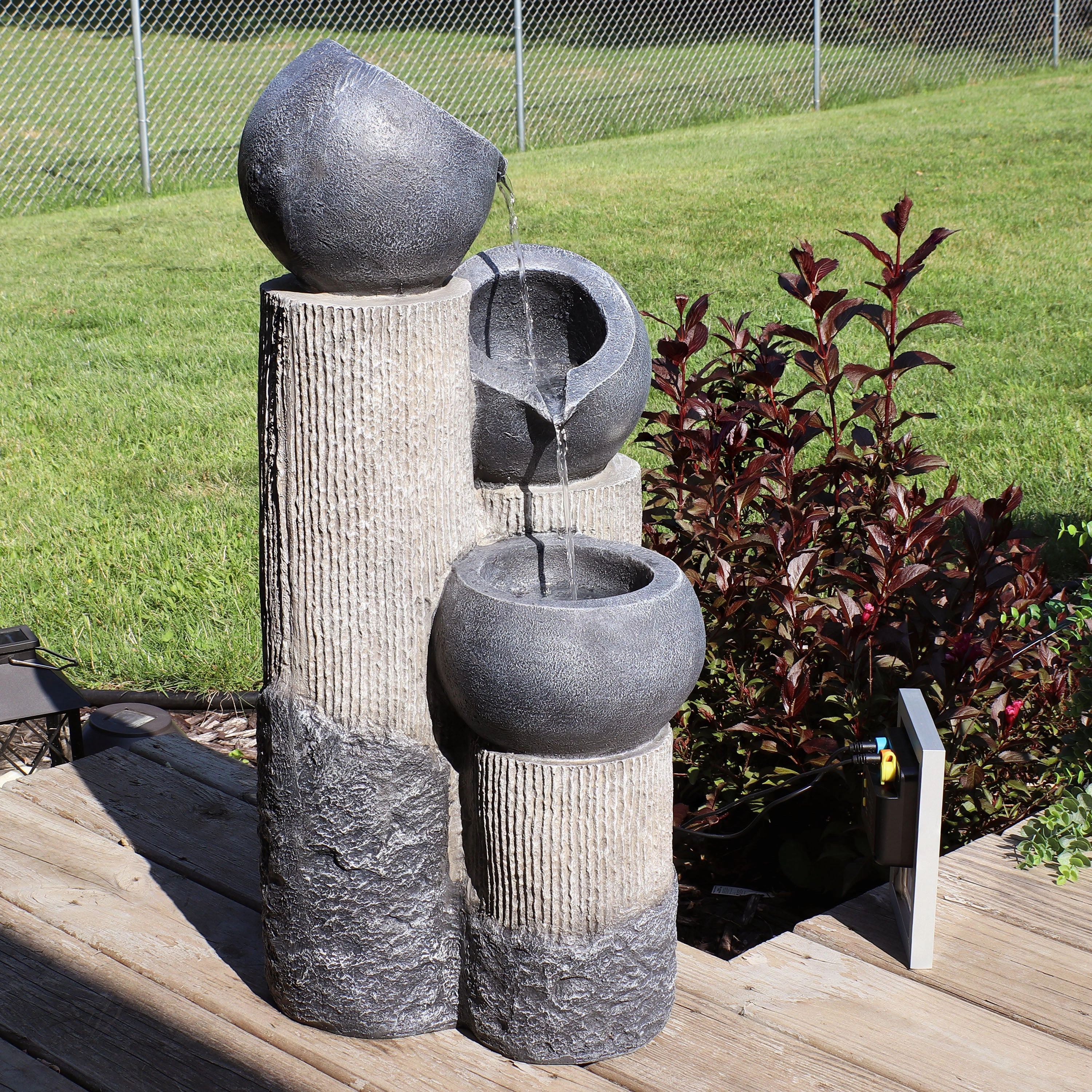 Sunnydaze Tiered Cascading Cups Solar Fountain with Battery Backup - 31.25"