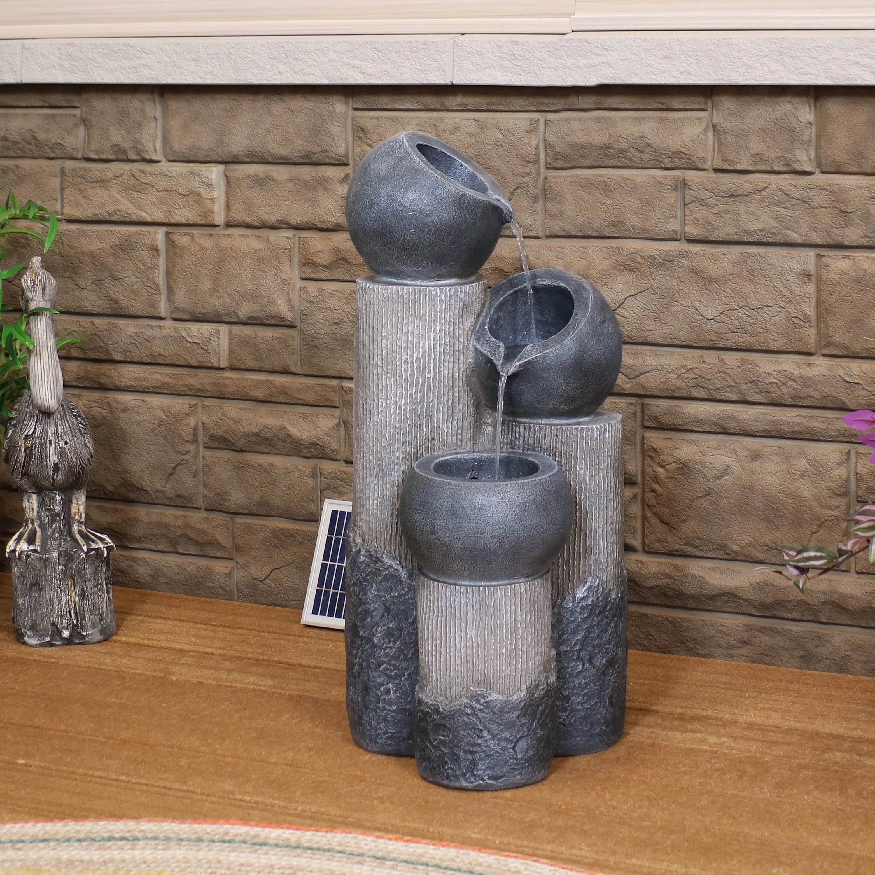 Sunnydaze Tiered Cascading Cups Solar Fountain with Battery Backup - 31.25"