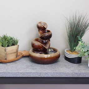 Sunnydaze Tiered Vessels Indoor Ceramic Indoor Water Fountain - 10"outdoor garden water fountain