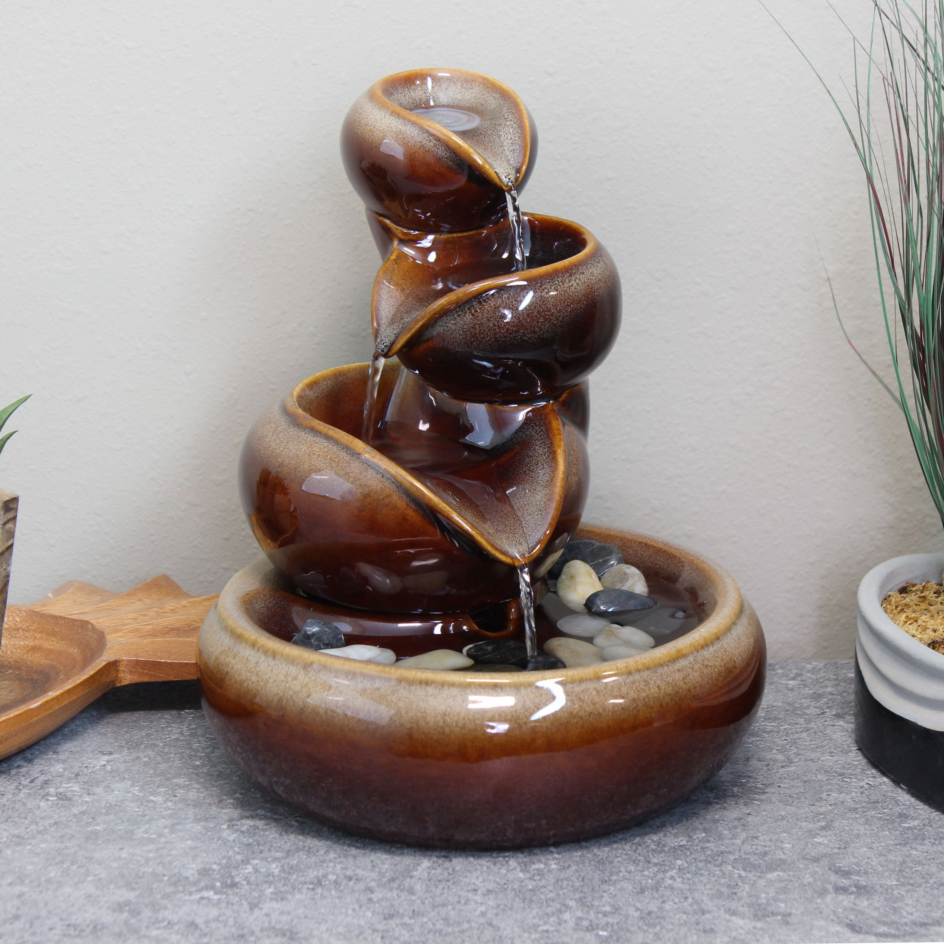 Sunnydaze Tiered Vessels Indoor Ceramic Indoor Water Fountain - 10"