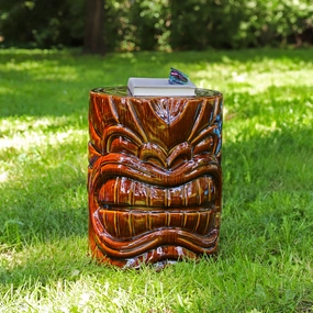 Sunnydaze Tiki Head Ceramic Garden Stool Side Table - 17"outdoor patio furniture set