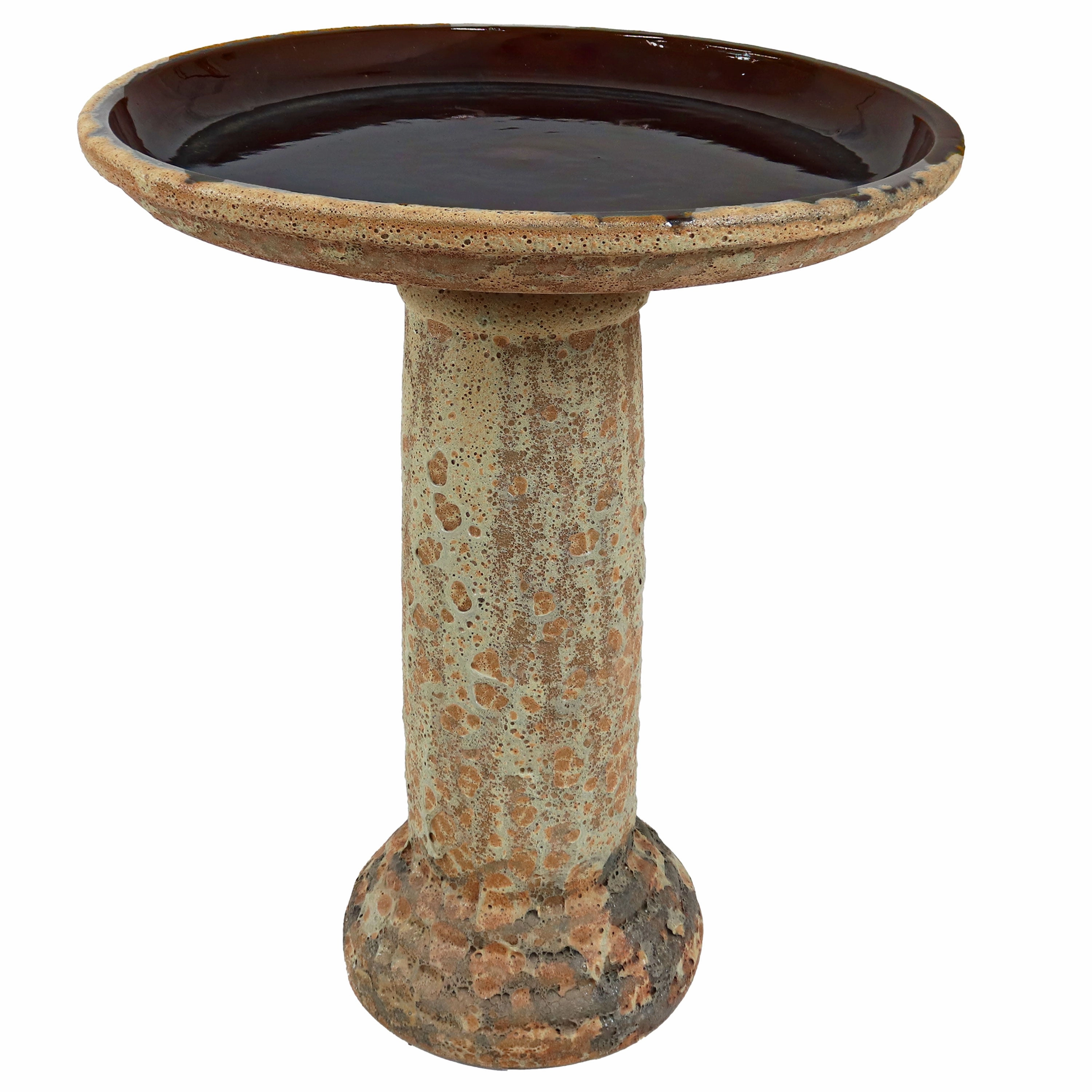 Sunnydaze Toulon Outdoor Ceramic Bird Bath - Brown Lava Finish - 24.5" Houtdoor garden decorative ornaments