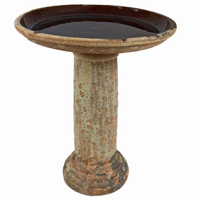 Sunnydaze Toulon Outdoor Ceramic Bird Bath - Brown Lava Finish - 24.5" Houtdoor garden decorative ornaments
