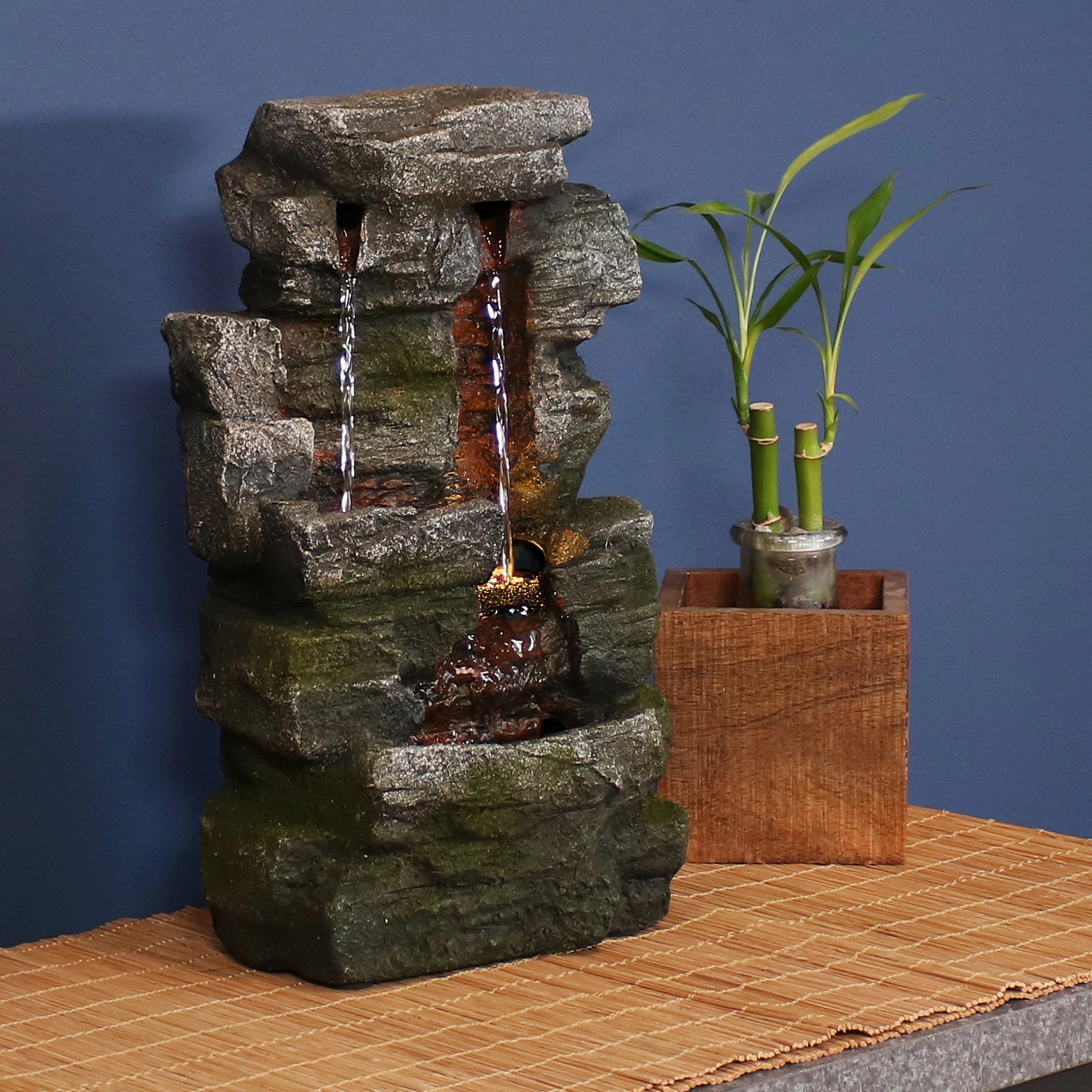 Sunnydaze Towering Cave Waterfall Indoor Tabletop Fountain with LED - 14"outdoor garden water fountain