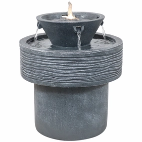 Sunnydaze Tranquil Streams 2-Tier Outdoor Fountain with LED Lights - 20"outdoor garden water fountain
