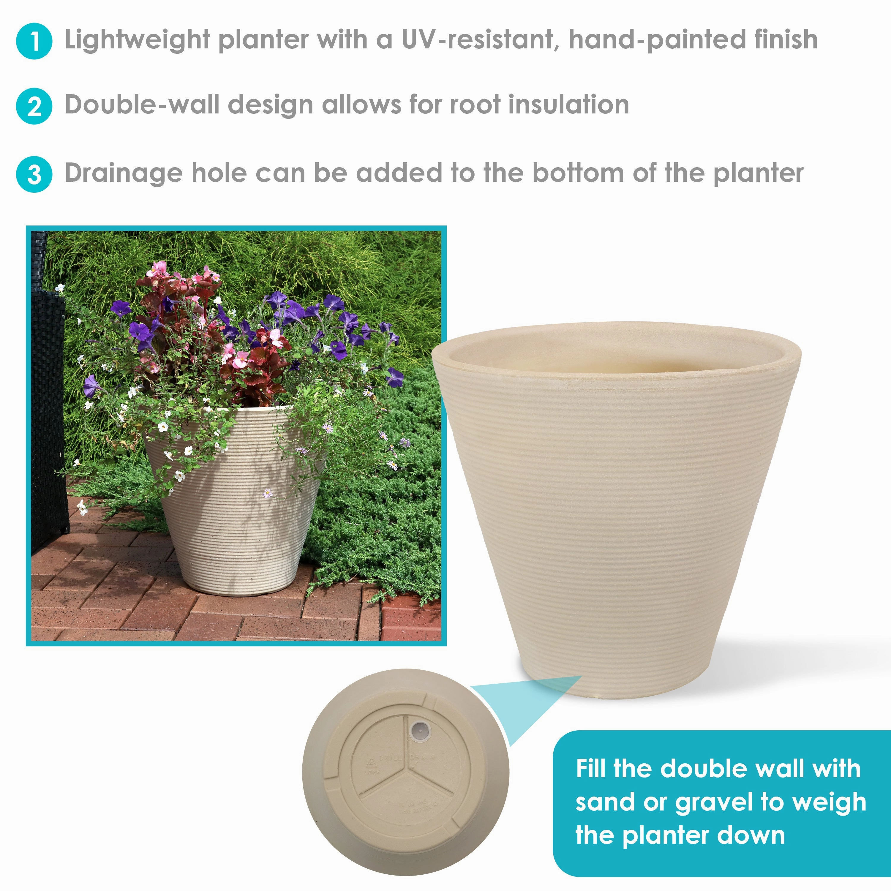 Sunnydaze Walter Outdoor Planter - Antique White - 15.5"
