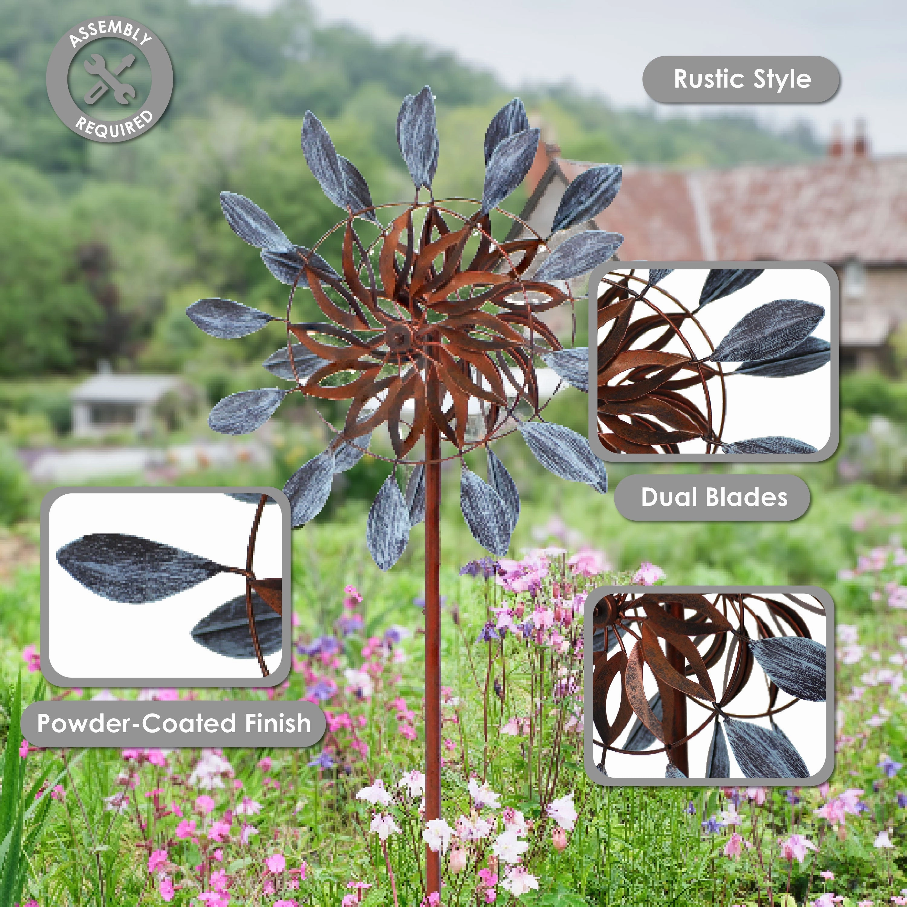 Sunnydaze Whirling Petals Metal Garden Wind Spinner - 48" H