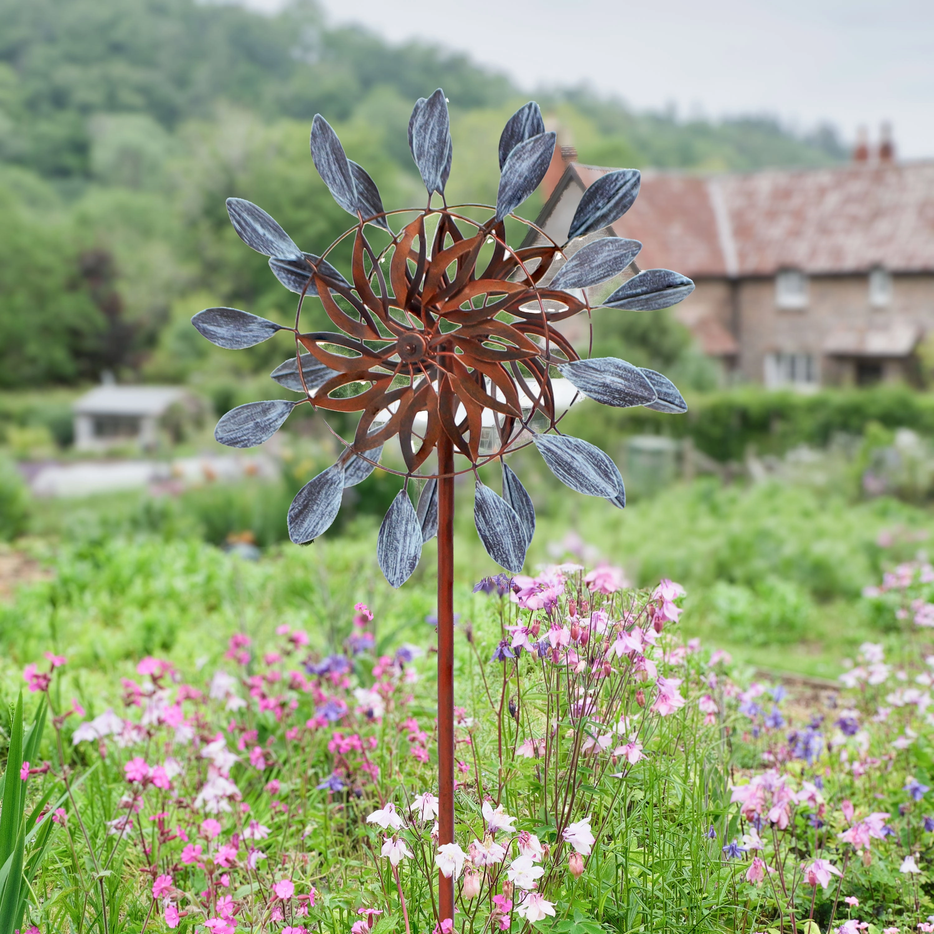 Sunnydaze Whirling Petals Metal Garden Wind Spinner - 48" H