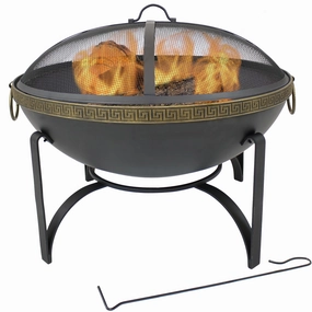 Sunnydaze Wood-Burning Outdoor Fire Pit with Spark Screen - 26"portable outdoor fire pit with lid