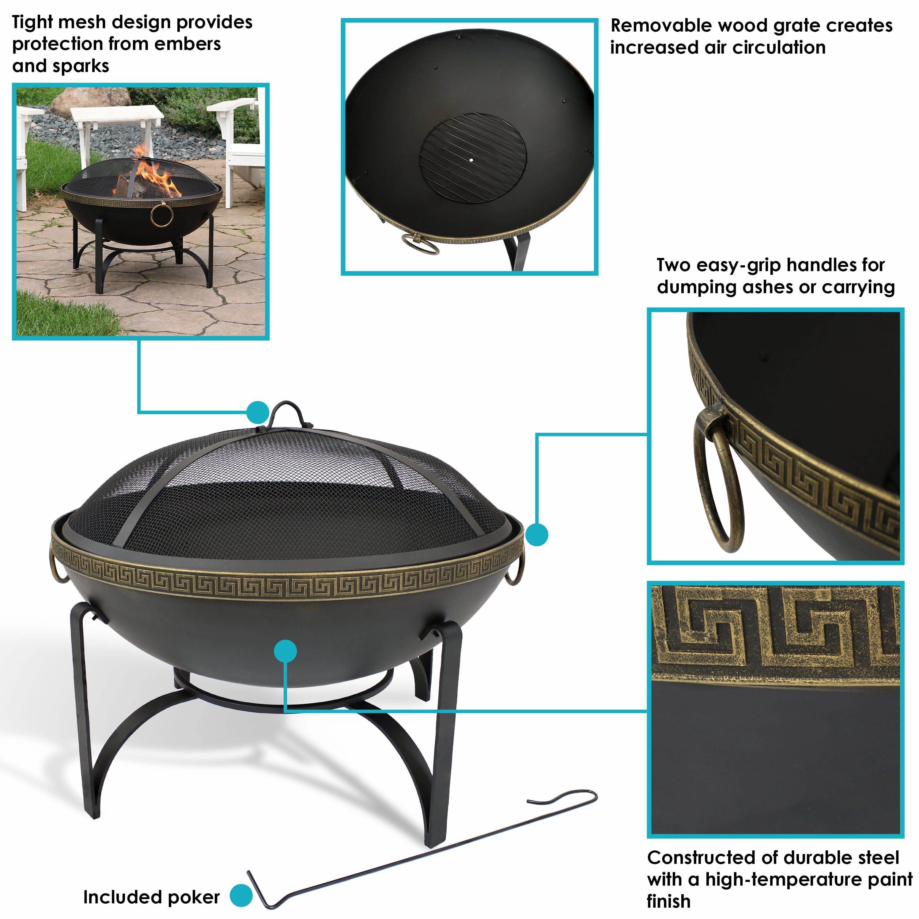 Sunnydaze Wood-Burning Outdoor Fire Pit with Spark Screen - 26"