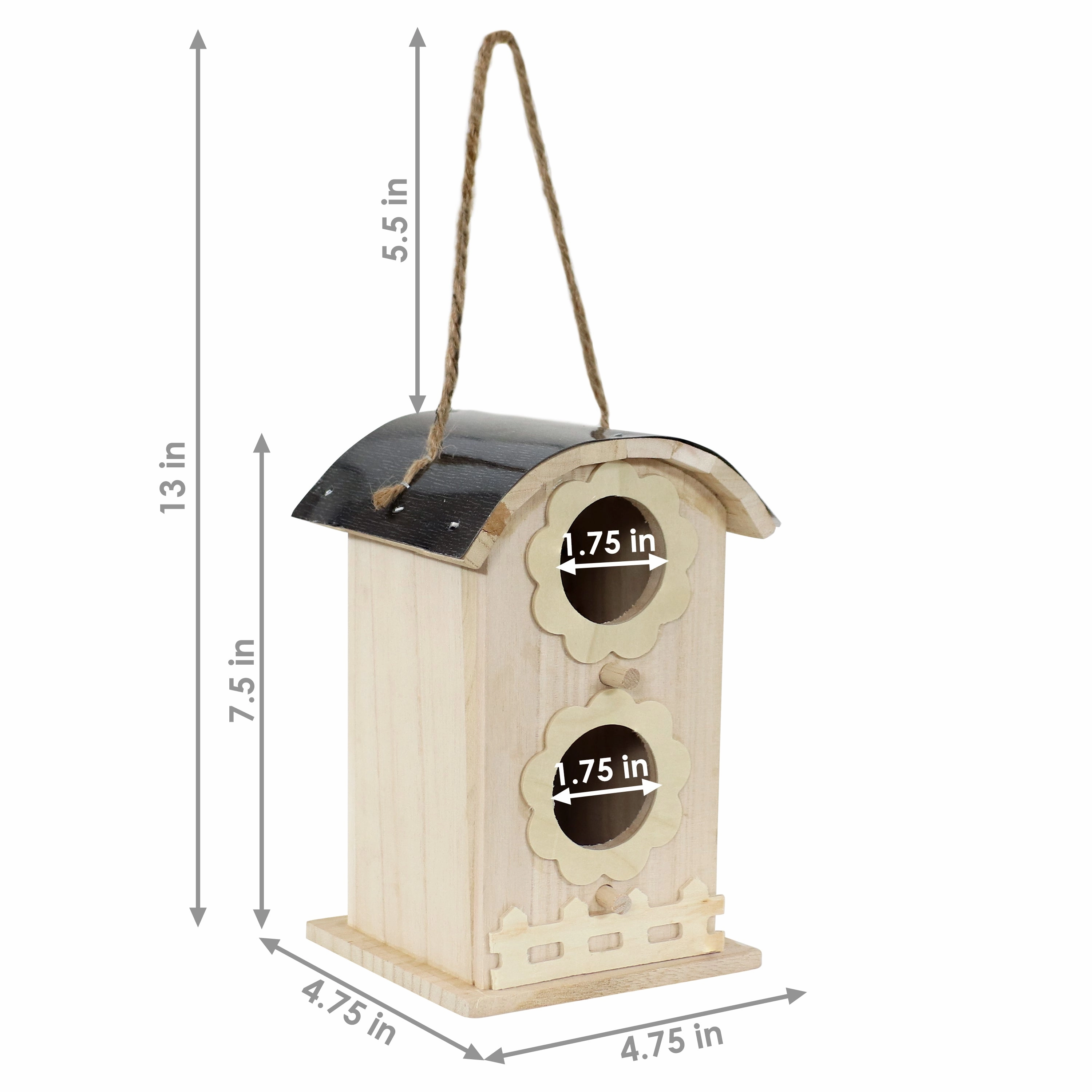 Sunnydaze Wooden Bungalow Outdoor Hanging Bird House - 7"