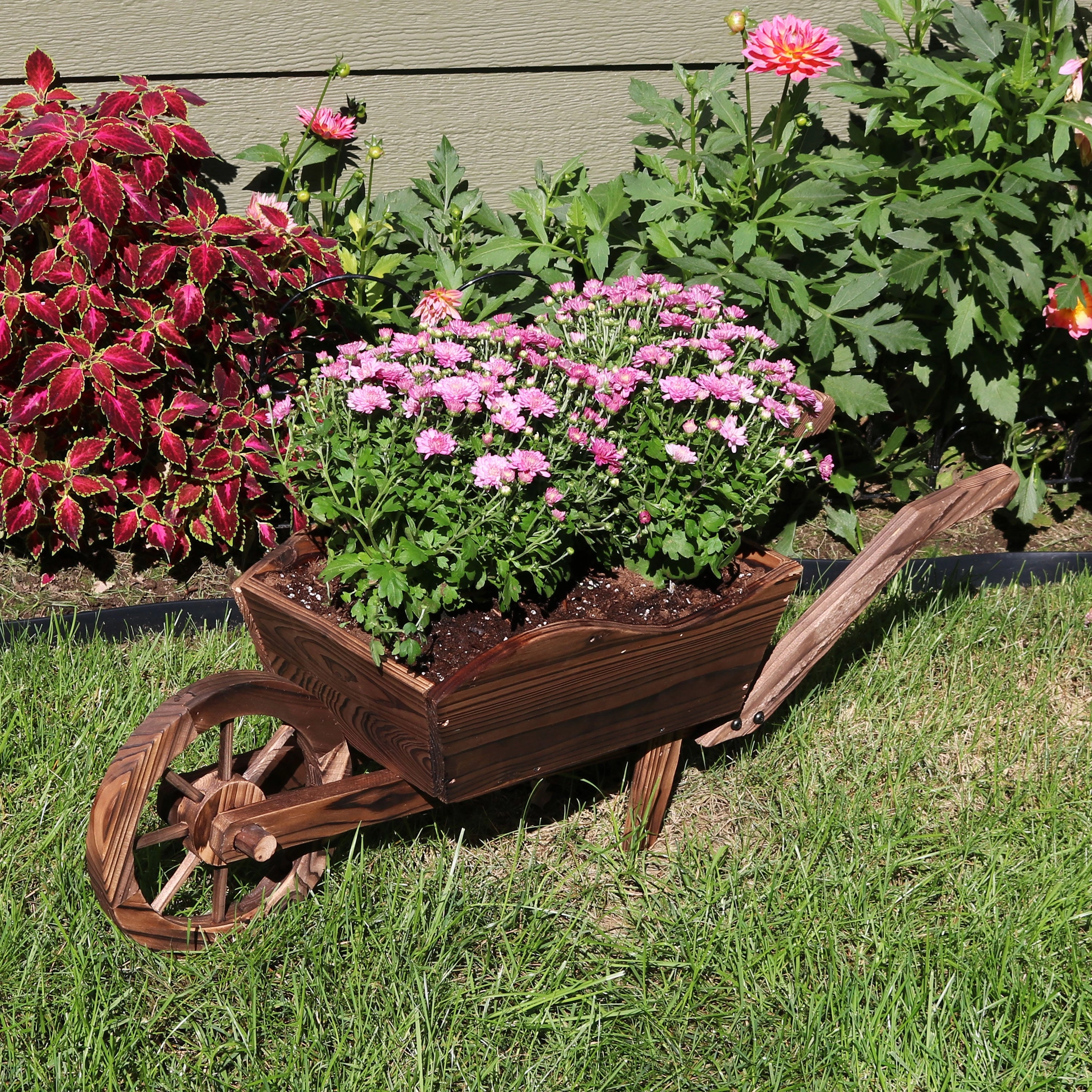 Sunnydaze Wooden Decorative Wheelbarrow Planter - 35" W x 10.25" D x 12" H