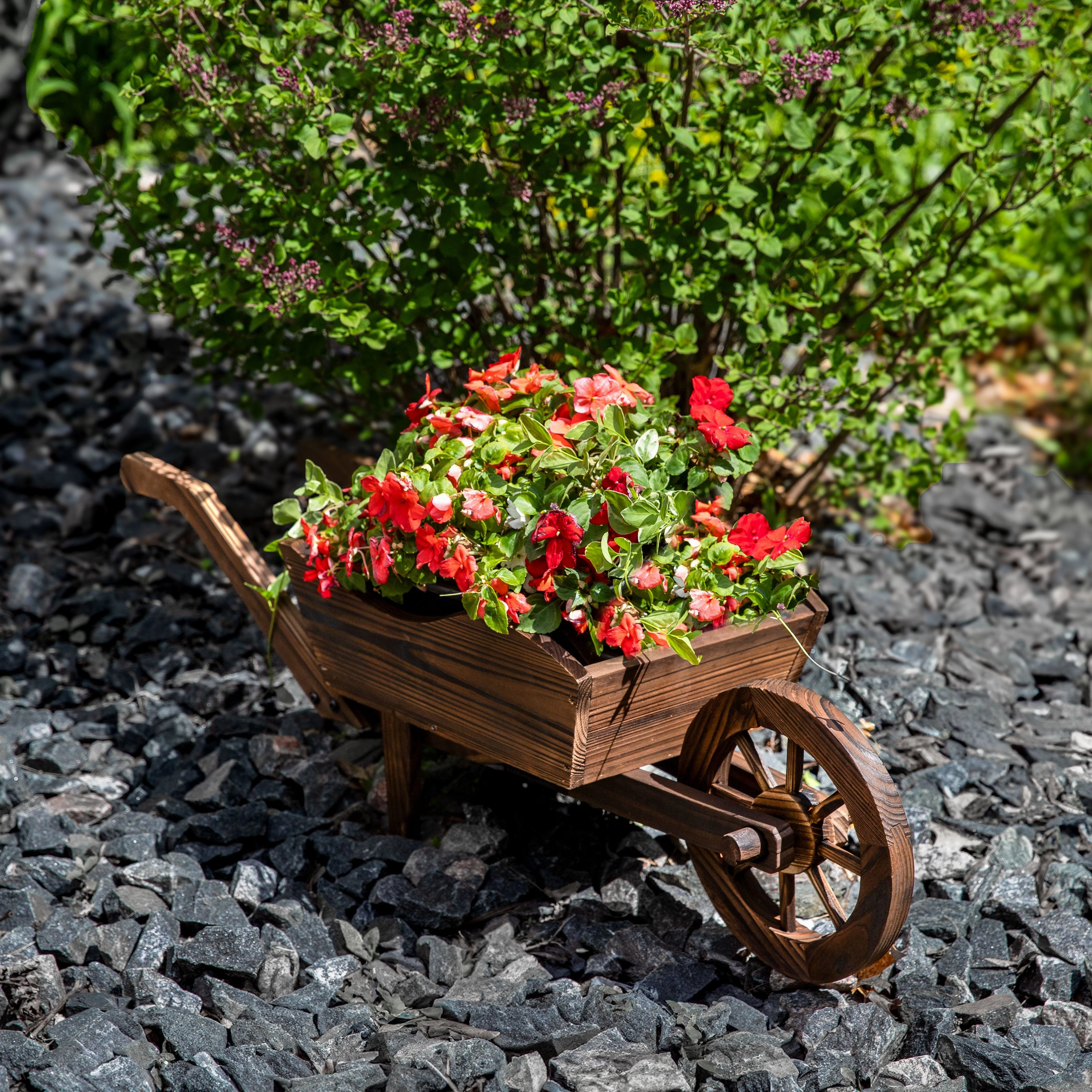 Sunnydaze Wooden Decorative Wheelbarrow Planter - 35" W x 10.25" D x 12" H
