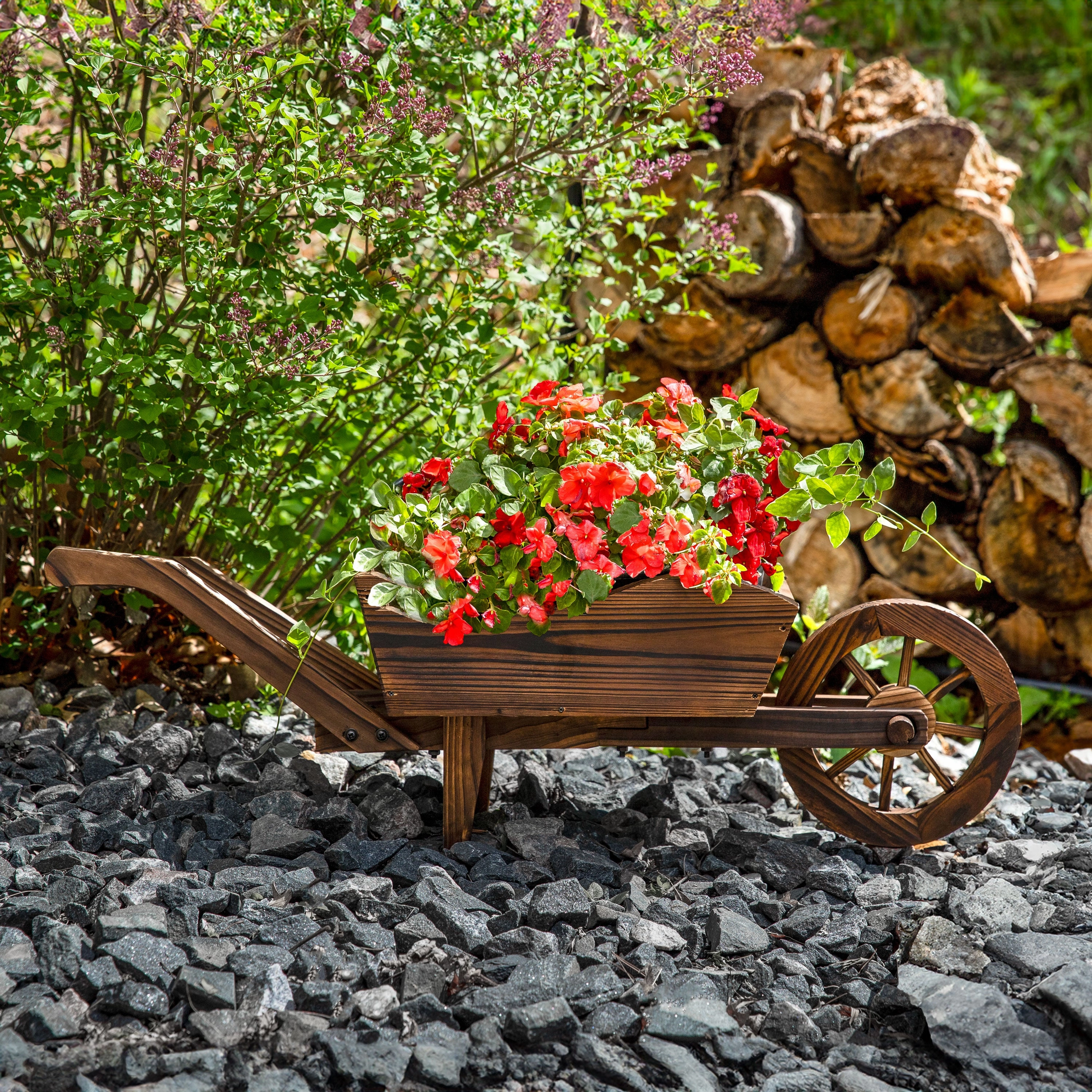 Sunnydaze Wooden Decorative Wheelbarrow Planter - 35" W x 10.25" D x 12" H