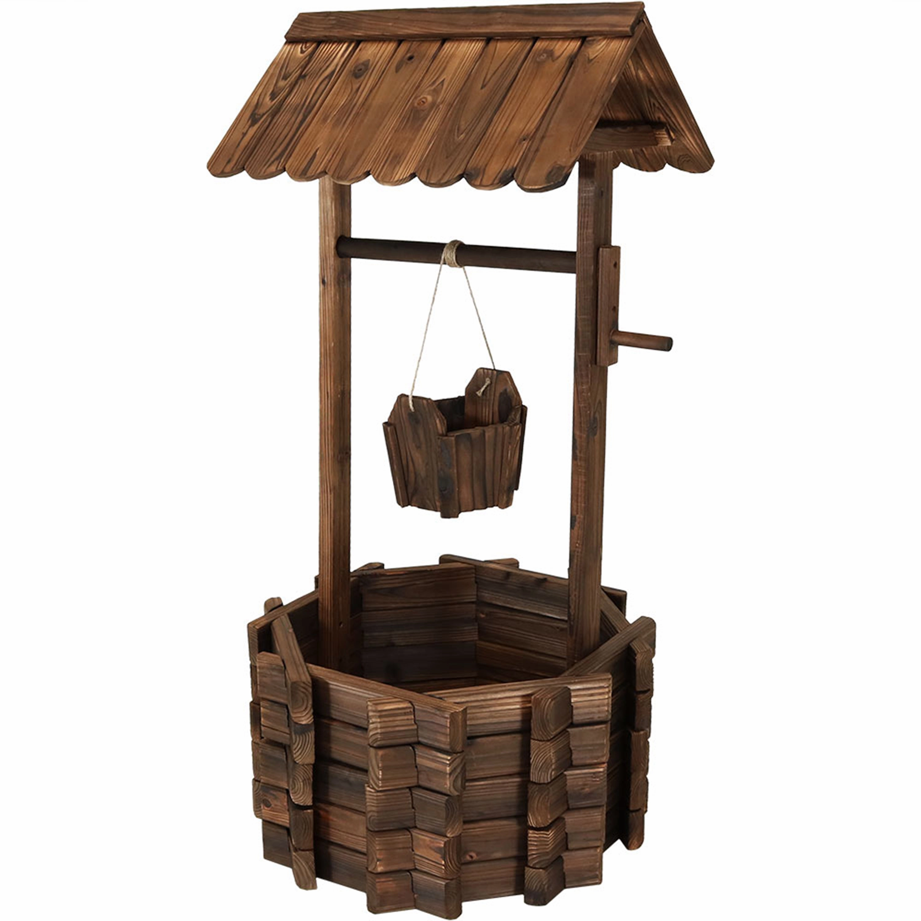 Sunnydaze Wooden Garden Wishing Well Planter Cover for Outside - 45" H