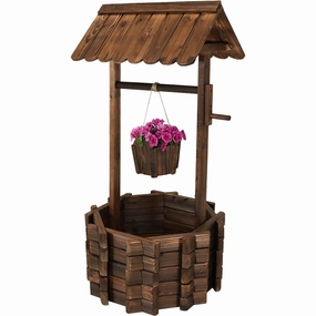 Sunnydaze Wooden Garden Wishing Well Planter Cover for Outside - 45" H decorative outdoor planter box designs