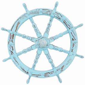 Sunnydaze Wooden Ship Wheel Wall Decor - Indoor or Outdoor - Blue - 30"outdoor garden decorative ornaments