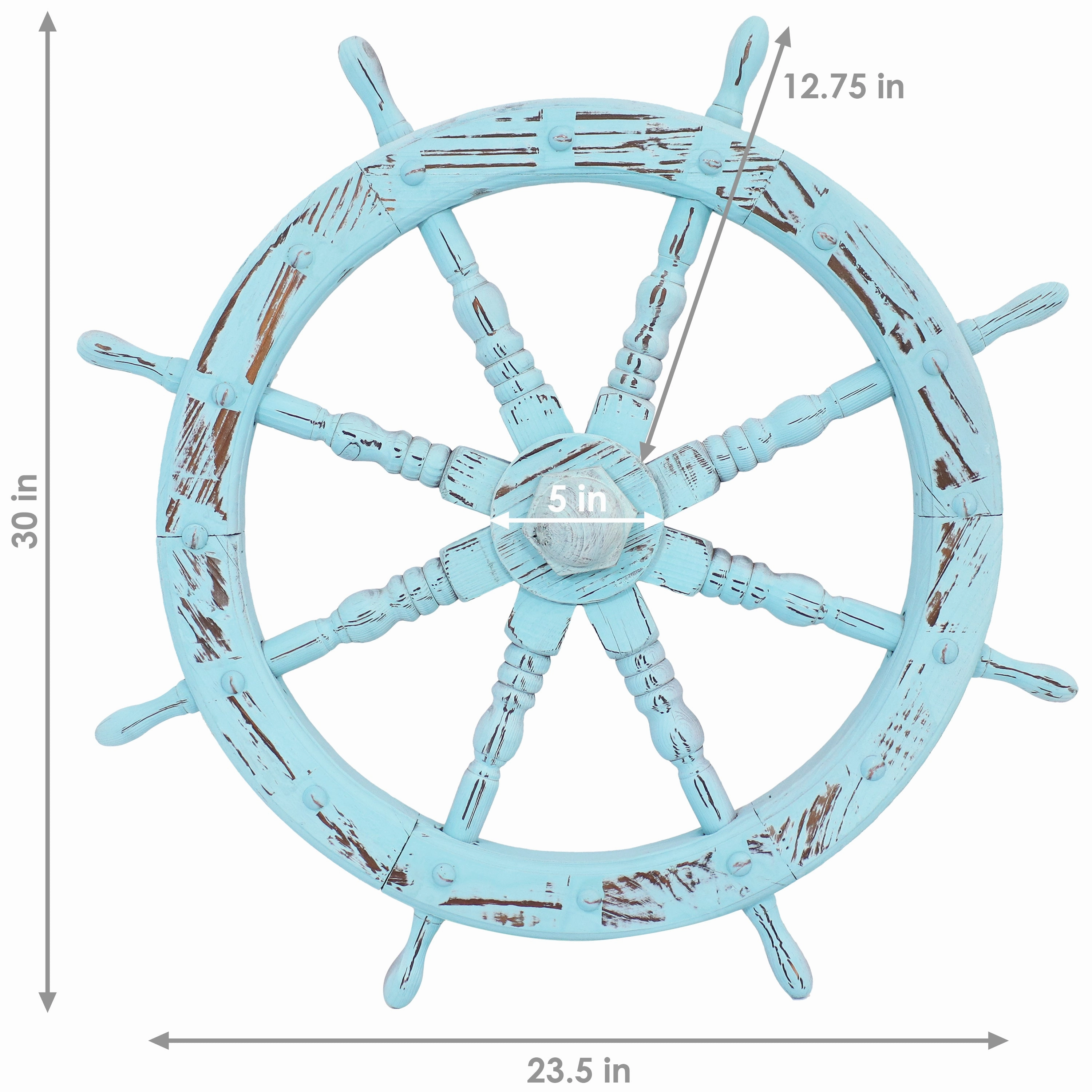 Sunnydaze Wooden Ship Wheel Wall Decor - Indoor or Outdoor - Blue - 30"