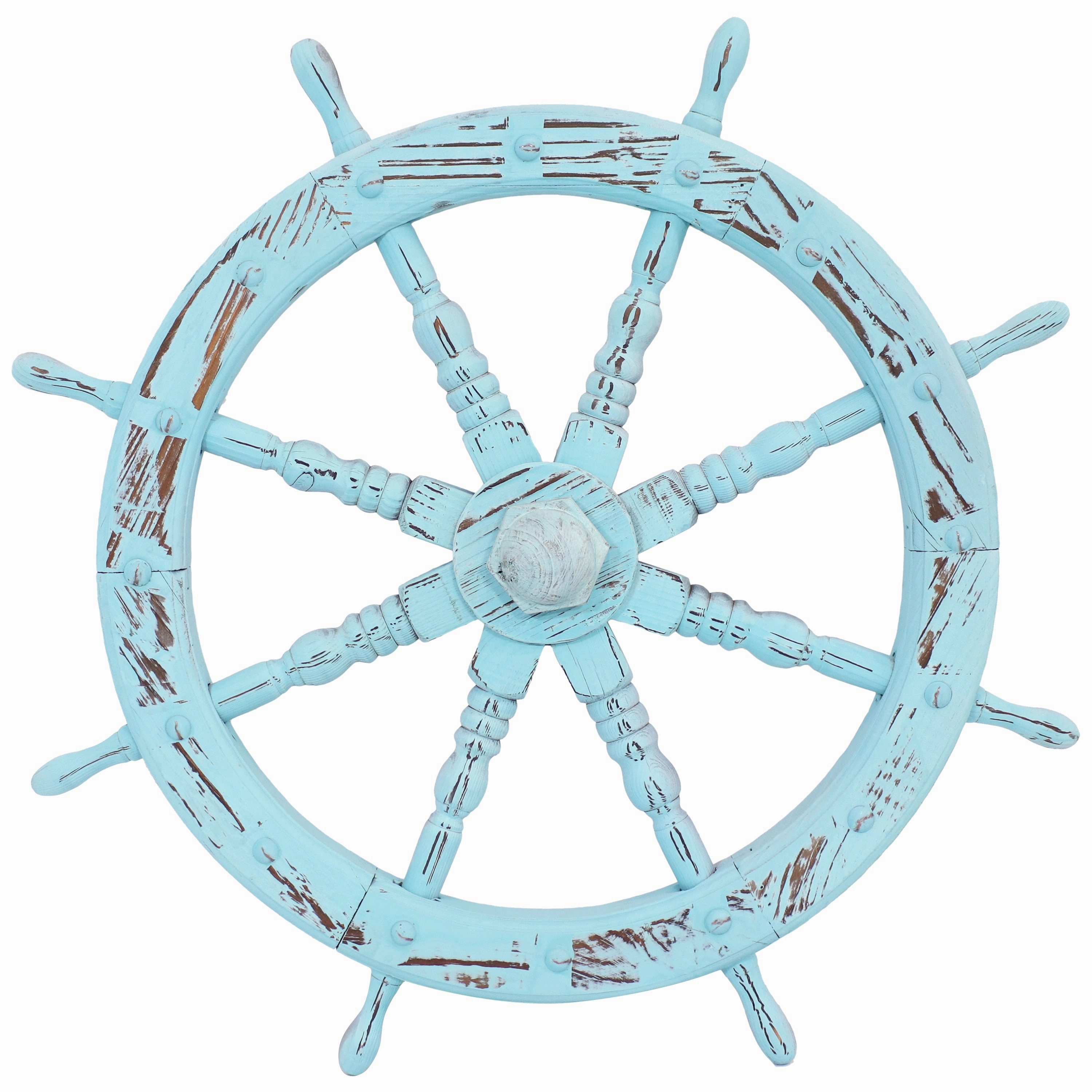 Sunnydaze Wooden Ship Wheel Wall Decor - Indoor or Outdoor - Blue - 30"outdoor garden decorative ornaments