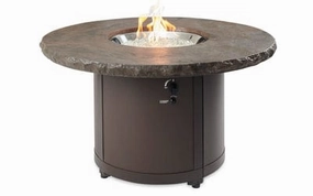 The Outdoor Greatroom Company Fire Pit Table 48 Inch Beacon Marbleized Noche Chat-Height Gas Fire Pit Table BC-20-MNBoutdoor fire table set with chairs