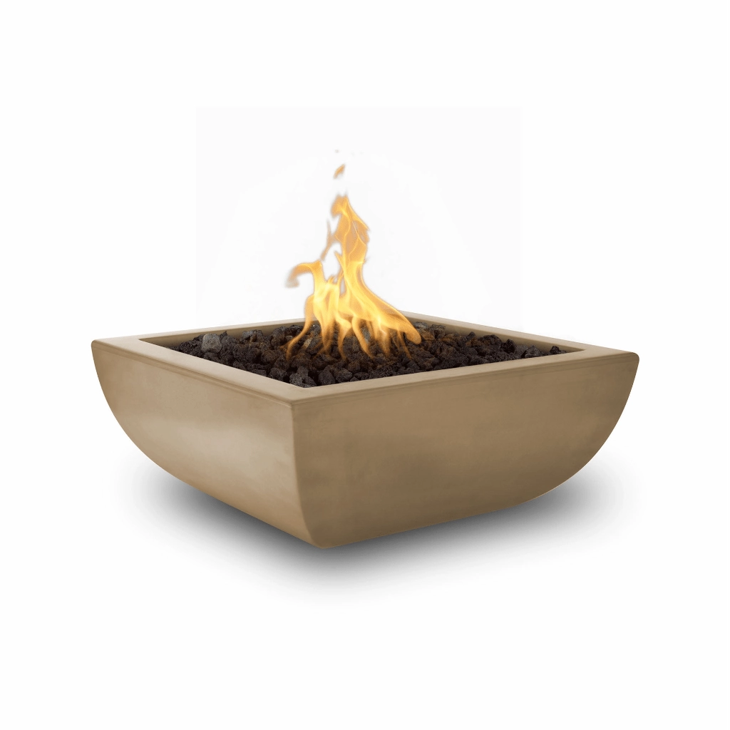 The Outdoor Plus Avalon GFRC 24" Concrete Square 12V Electronic Ignition Fire Bowl OPT-AVLFO24E12V