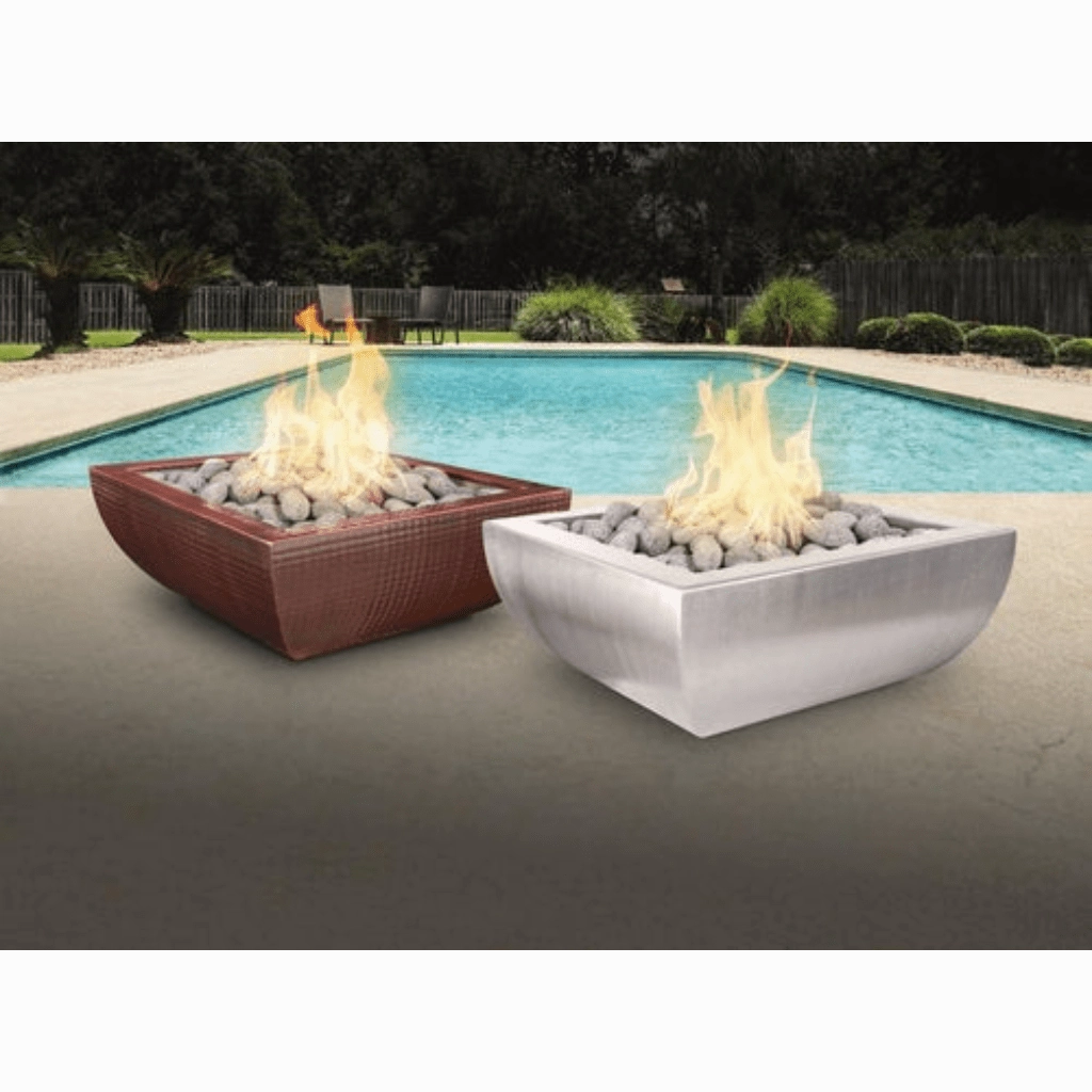 The Outdoor Plus Avalon GFRC 24" Concrete Square 12V Electronic Ignition Fire Bowl OPT-AVLFO24E12V