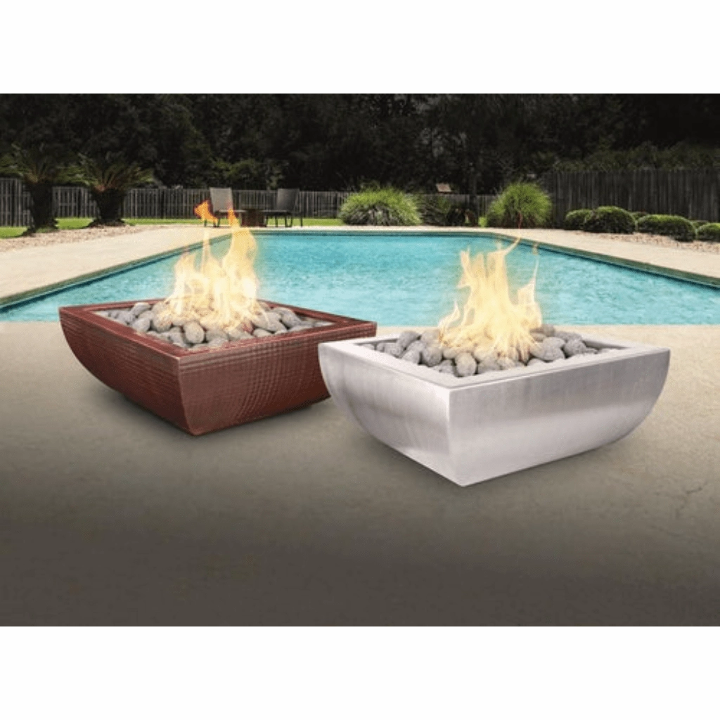 The Outdoor Plus Avalon GFRC 24" Concrete Square Match Lit Fire Bowl OPT-AVLFO24