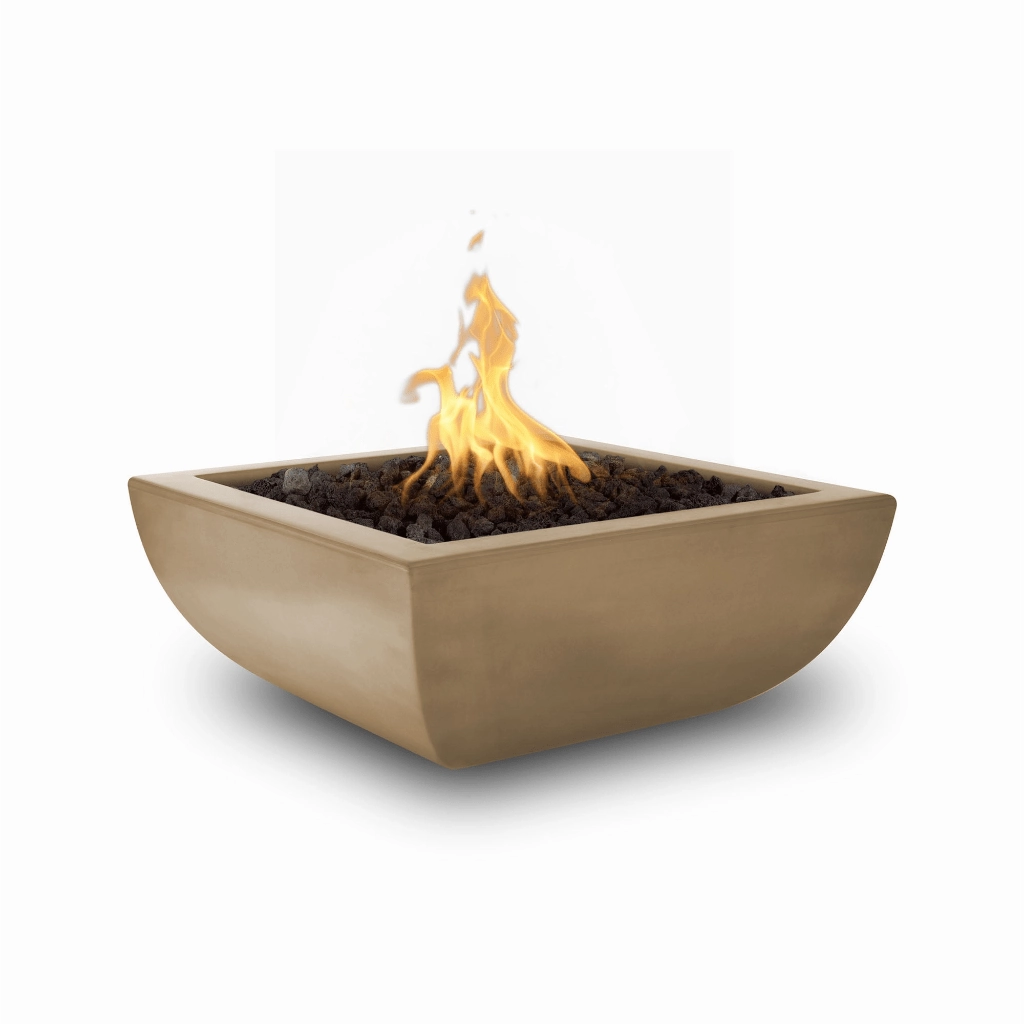 The Outdoor Plus Avalon GFRC 36" Concrete Square Match Lit Fire Bowl OPT-AVLFO36