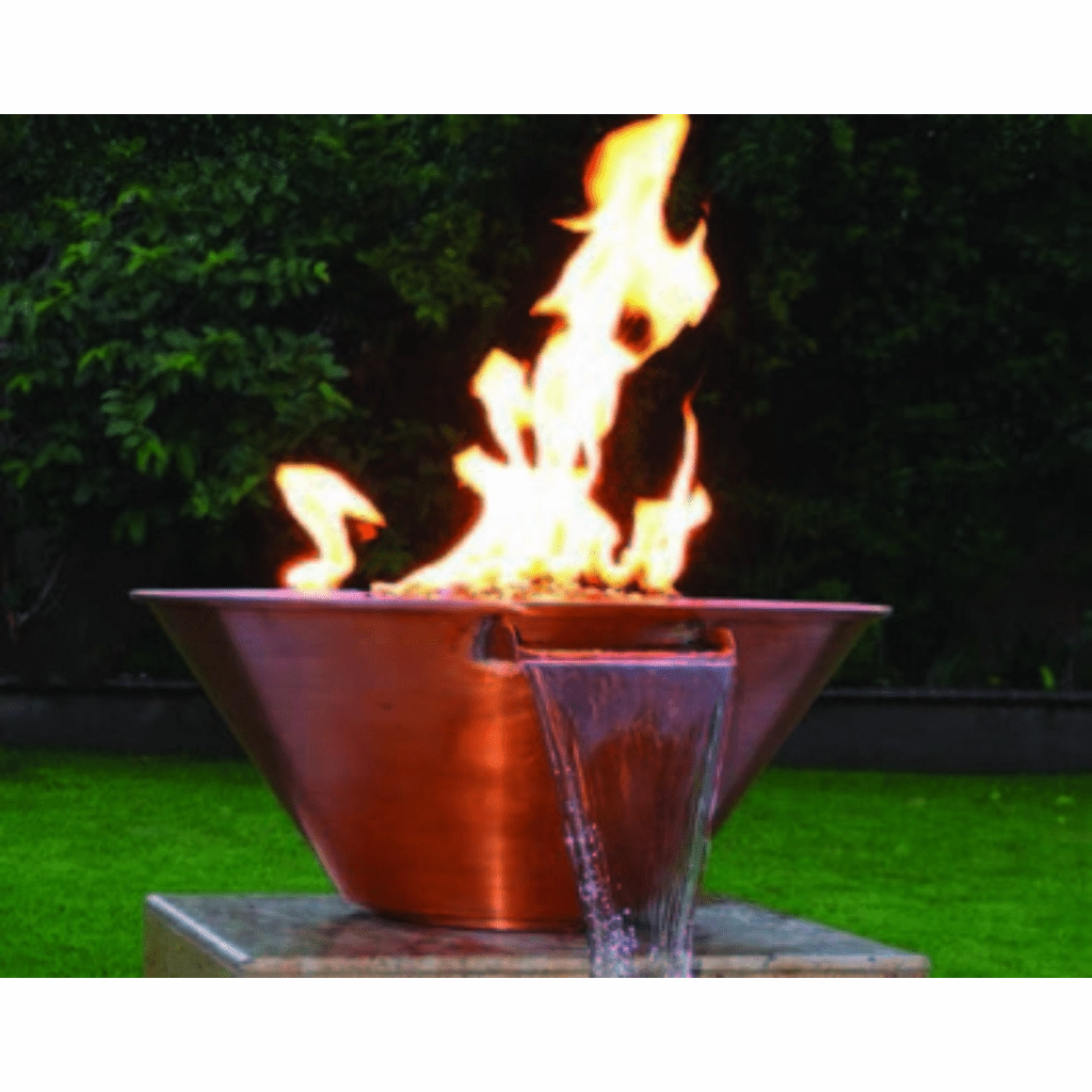 The Outdoor Plus Cazo 24" Electronic Ignition Hammered Copper Round Fire & Water Bowl OPT-101-24NWCBE12V