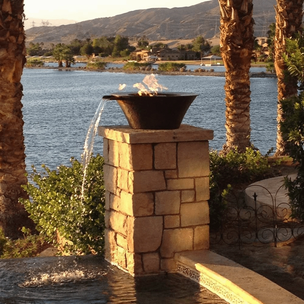 The Outdoor Plus Cazo 24" Powder Coated Steel Round Match Lit Fire & Water Bowl OPT-R24PCFW