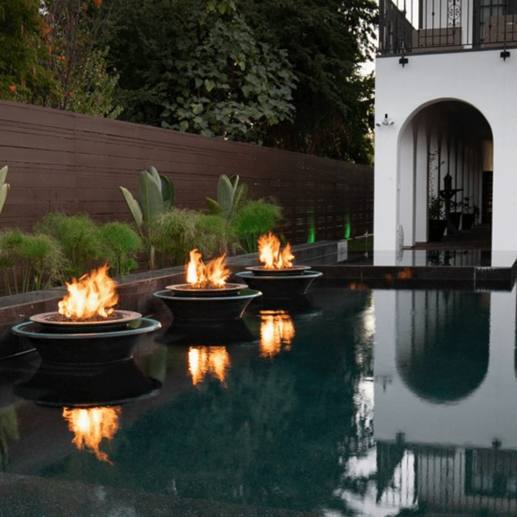The Outdoor Plus Cazo 36 Hammered Copper 360 Spill Round Match Lit Fire & Water Bowl OPT-36FW360