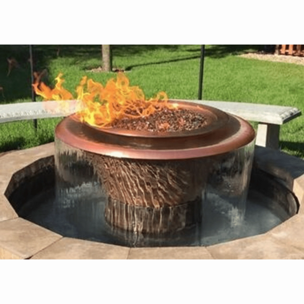 The Outdoor Plus Cazo 36 Hammered Copper 360 Spill Round Match Lit Fire & Water Bowl OPT-36FW360