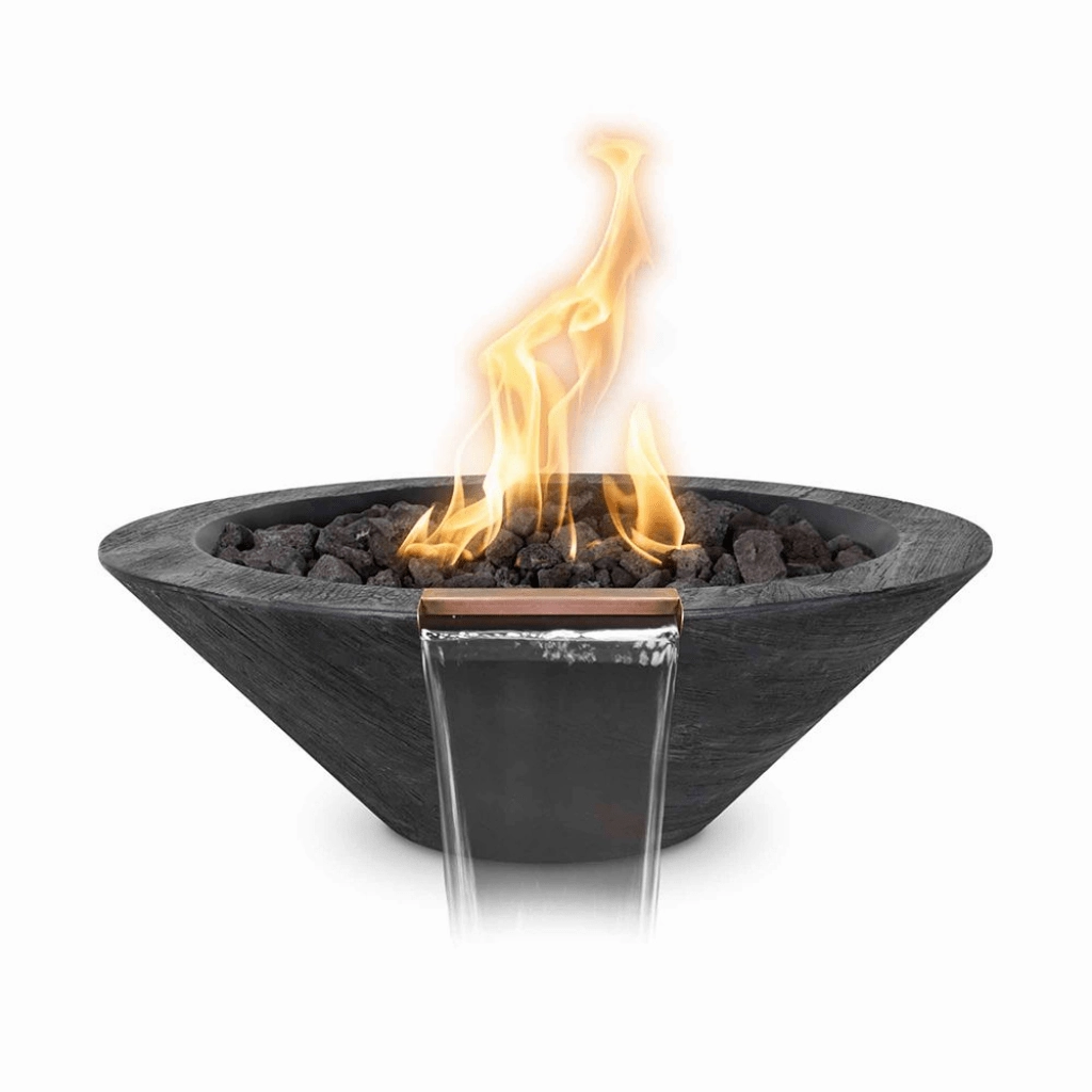 The Outdoor Plus Cazo GFRC 24" Wood Grain Concrete Round Match Lit  Fire & Water Bowl OPT-24RWGFW
