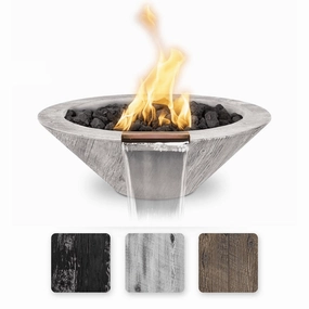 The Outdoor Plus Cazo GFRC 24" Wood Grain Concrete Round Match Lit  Fire & Water Bowl OPT-24RWGFWportable outdoor fire pit with lid
