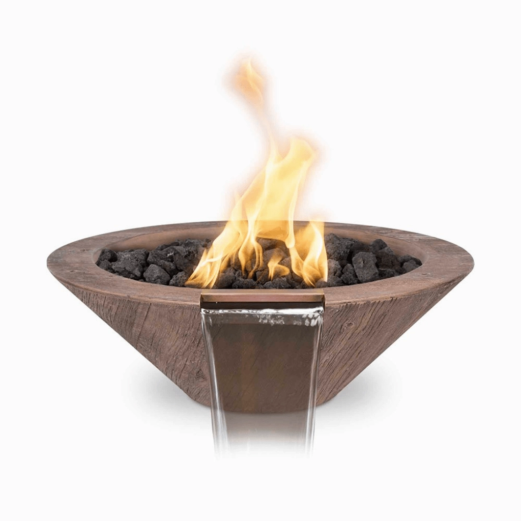 The Outdoor Plus Cazo GFRC 24" Wood Grain Concrete Round Match Lit  Fire & Water Bowl OPT-24RWGFW