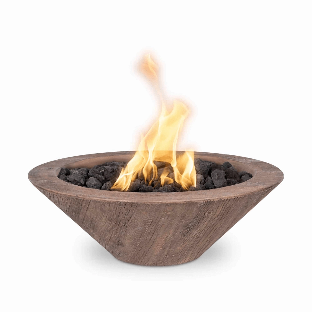The Outdoor Plus Cazo GFRC 24" Wood Grain Concrete Round Match Lit Fire Bowl OPT-24RWGFO