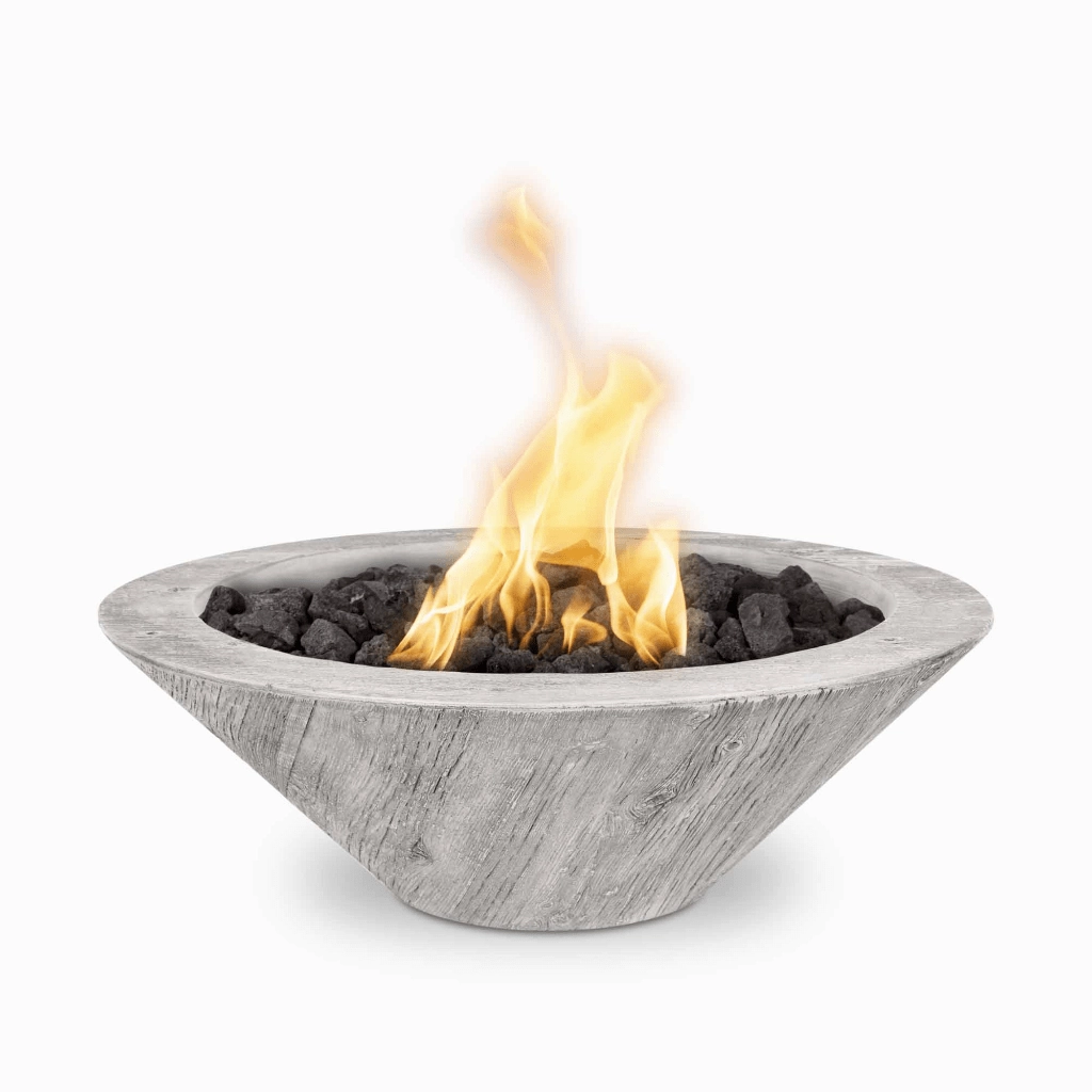 The Outdoor Plus Cazo GFRC 24" Wood Grain Concrete Round Match Lit Fire Bowl OPT-24RWGFO