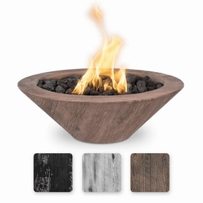 The Outdoor Plus Cazo GFRC 24" Wood Grain Concrete Round Match Lit Fire Bowl OPT-24RWGFOportable outdoor fire pit with lid