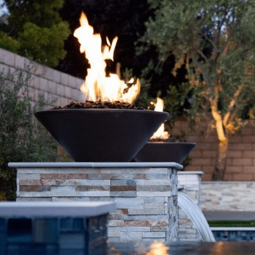 The Outdoor Plus Cazo GFRC 31" 12V Electronic Ignition Concrete Round Fire Bowl OPT-31RFOE12V