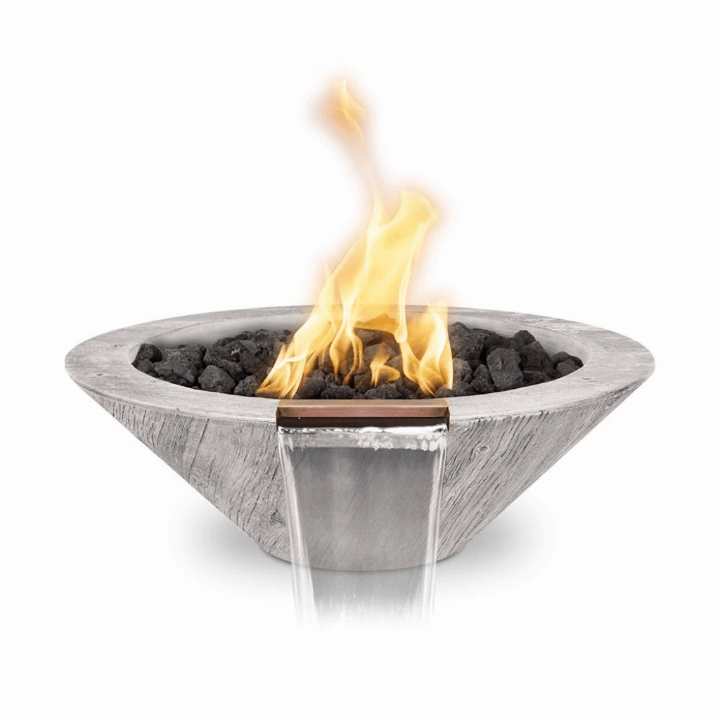 The Outdoor Plus Cazo GFRC 32" Wood Grain Concrete Round Match Lit  Fire & Water Bowl OPT-32RWGFW