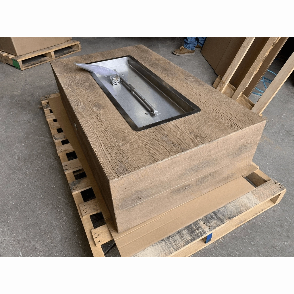 The Outdoor Plus Coronado 60" GFRC Wood Grain 110V Electronic Ignition Concrete Rectangle Gas Fire Pit OPT-COR60EKIT