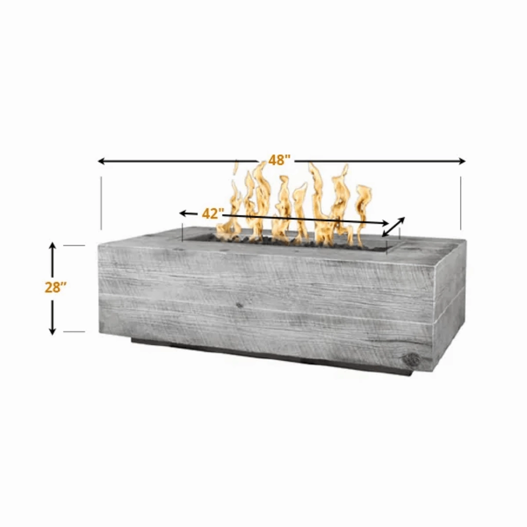 The Outdoor Plus Coronado 60" GFRC Wood Grain 110V Electronic Ignition Concrete Rectangle Gas Fire Pit OPT-COR60EKIT