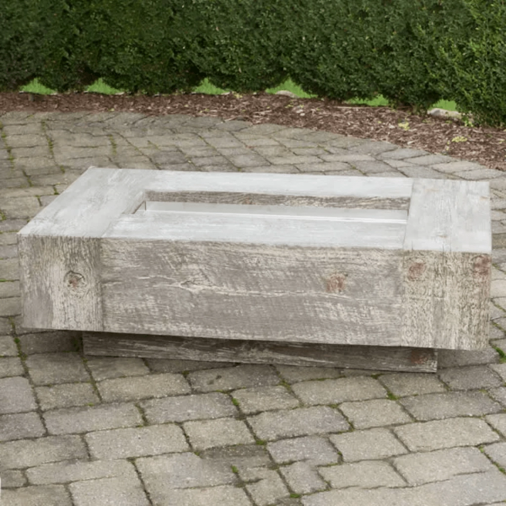 The Outdoor Plus Coronado 60" GFRC Wood Grain 110V Electronic Ignition Concrete Rectangle Gas Fire Pit OPT-COR60EKIT