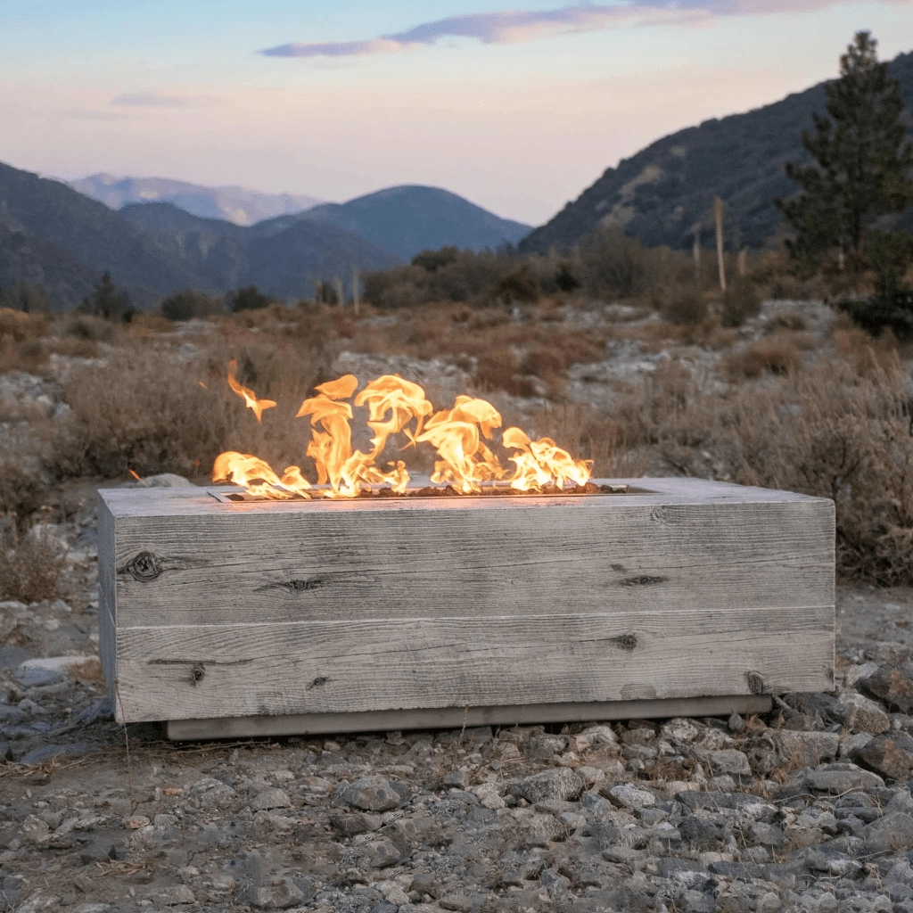 The Outdoor Plus Coronado 60" GFRC Wood Grain 12V Electronic Ignition Concrete Rectangle Gas Fire Pit OPT-COR60E12V