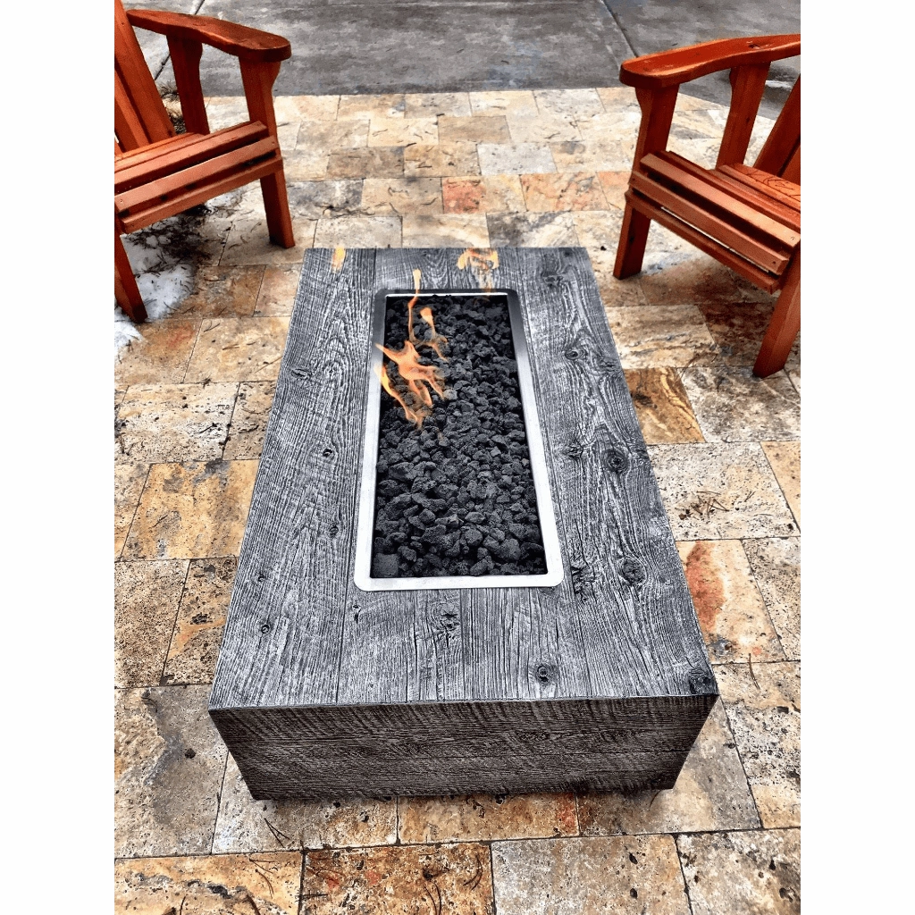 The Outdoor Plus Coronado 60" GFRC Wood Grain 12V Electronic Ignition Concrete Rectangle Gas Fire Pit OPT-COR60E12V